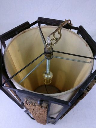 Mid Century Modern Cork/Metal Swag Lamp 3