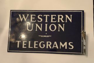 Western Union Telegrams Double Sided Porcelain Sign