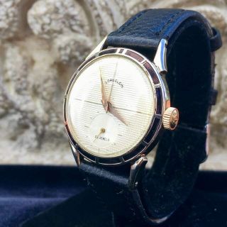 1957 Lord Elgin Clubman Black Enamel Case Mens Vintage Restored Art Deco Watch
