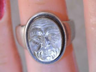 Vintage Georg Jensen Denmark Sterling Carved Moonstone Face Ring Gorgeous Rare