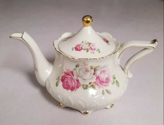 Roses On Ivory China With Gold Trim Teapot 5 Cups -
