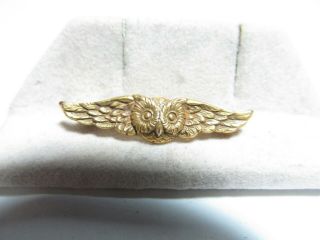 Well Detailed Antique Solid 10k Gold Owl Pin