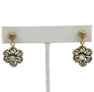 Stunning Antique Victorian 14k Solid Gold Opal Flower Dangle Earrings 768b - 3
