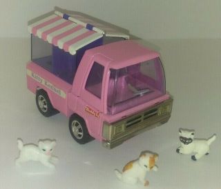 Vintage Pressed Steel Buddy L Kitty Kennel Truck Pink Rescue 1972 With 3 Cat 