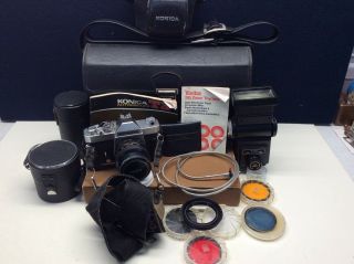 Vintage Konica T3 Autoreflex Slr Camera With Lenses And Vintage Camera Case