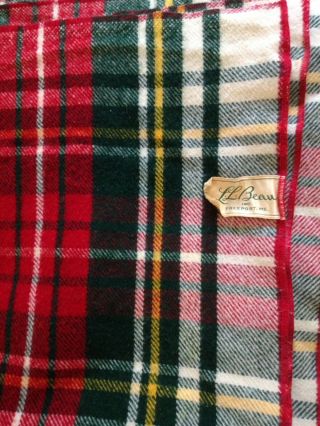Vintage Ll Bean Tartan Plain Wool Blanket Red,  Green,  Yellow Cream 68 " X87 "