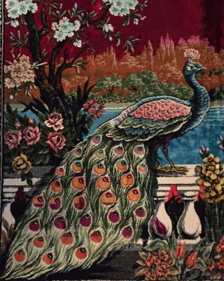Vintage Peacock Wall Hanging Tapestry Boho Chic 74x48 Rich Colors 2