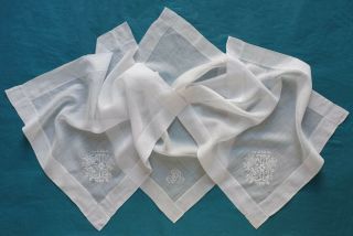 3 Fine Antique Whitework Handkerchiefs With Monograms