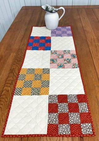 Country Pa Vintage Checkerboard Quilt Table Runner 40 X 16 Red Blue