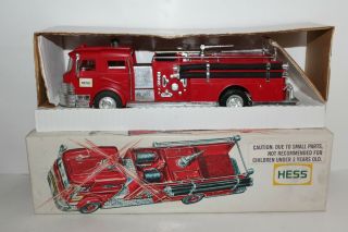 Great 1970 Hess Toy Fire Truck With Caution Sticker & Inserts