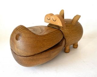 Mid Century Danish Modern Kay Bojesen 1959 Zoo Line Teak Wooden Hippo Box Toy