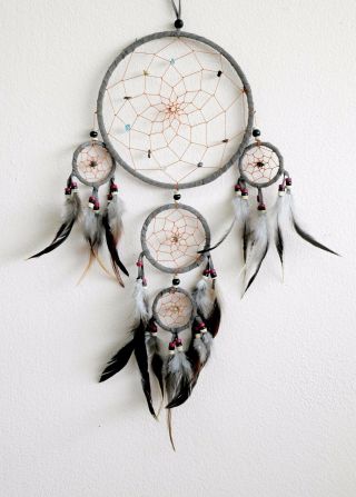 Dream Catcher Gray Wall Hanging Home Decoration Ornament Feathers Bead Nylon 22 "
