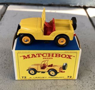 Vintage Matchbox Lesney Standard Jeep No.  72 With Box Mib