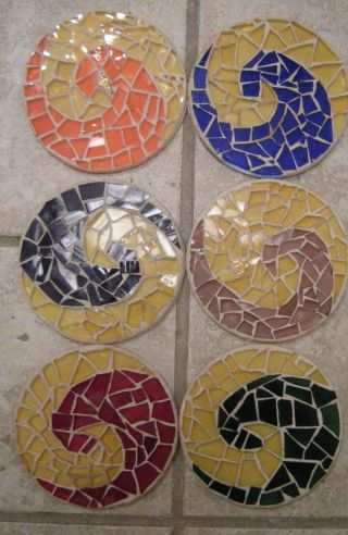 4 " Vintage Mcm Mid - Century Modern Mosaic Glass Ocean Wave Surfer 6 Coasters
