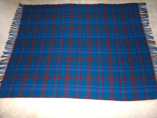 Vintage Pendleton Wool Blanket Throw W/ Fringe Teal Blue & Berry Plaid 54 " X 80 "