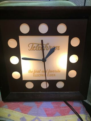 Telechron The First And Favorite Electric Clock Light Up Glass Advertising Htf