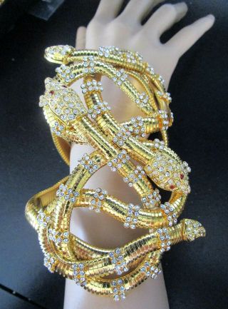 Gianni De Liguoro Beyond Massive Over 5 " Wide Golden Snake Crystal Bracelet