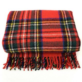 Highland Home Industries Scotland Tartan Red Blue Plaid Wool Throw Wrap Blanket