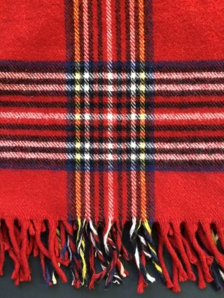 Vintage Faribo Antique Plaid Wool Camp Blanket Striped Euc Red Yellow Navy Black