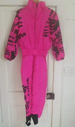Vintage 80s 90s Neon Hot Pink Snuggler Ski Snow Suit Womens Sz 8 One Piece Nc