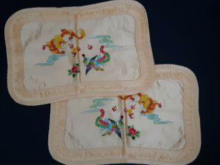 Vintage Baihua Bai Hua Chinese Pillowcase Pillow Case Peach Bird Dragon Silk