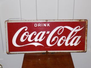 Drink Coca Cola Embossed Metal Sign