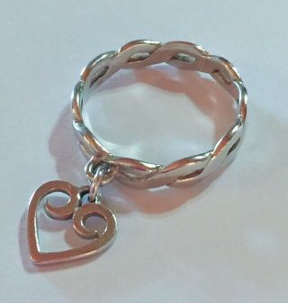 James Avery Sterling Silver Heart Dangle Ring.  Retired.  Vintage.  Size 7.