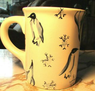 Eddie Bauer Home Penguin & Snowflake Coffee Cup Mug Blue/ White Large Winter Fun