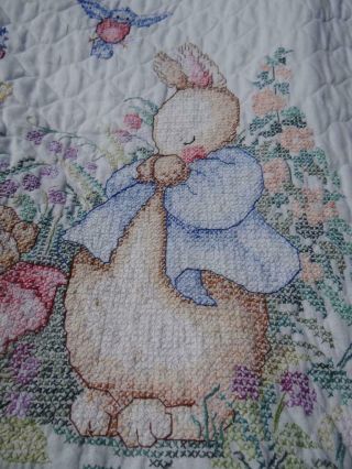 Vintage Cross Stitch Embroidery Braer Peter Rabbit Teddy Bear Bedtime Baby Quilt