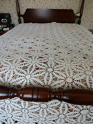 Vintage Handmade Off White Crochet Bedspread Coverlet 84 X 92 " Estate