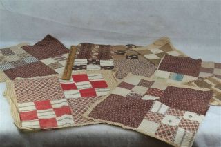 Quilt Blocks,  Scraps Cotton Early Brown And Mixed Early 19th C 1800s
