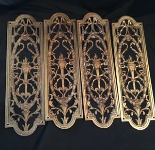 Four Art Nouveau Brass Door Finger Plates