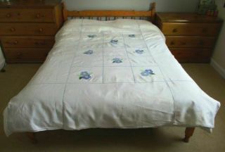Vintage Bed Cover - Decorated Embroidery - Linen - 66 " X 82 ".