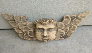 Vintage Mexican Folk Art Hand Carved Wood Angel Cherub 22 " Glass Eyes