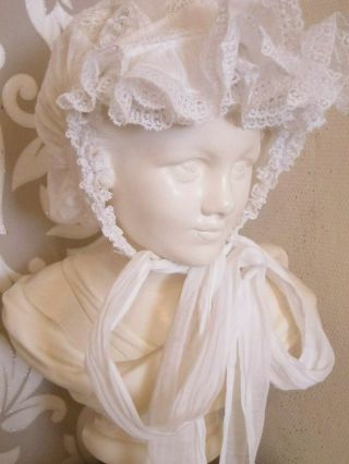 C.  1880 Antique French Frilly Lace Bonnet/ Handstitched