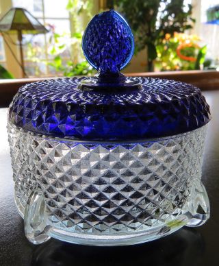 Antique Art Deco Cobalt Blue Martinsville Judith Glass Powder/dresser Jar 1930 