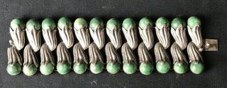 Jose Anton Taxco Mexico Vintage Sterling Bracelet Green Onyx Mid - Century Ygf