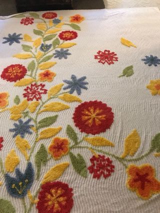 Wow Huge 120 " X 103 " Vintage Chenille Bedspread Floral Queen King