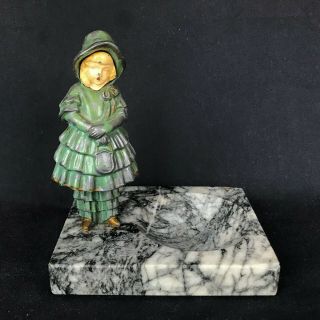 Antique J.  B.  Hirsch Art Deco Girl Lady Key Coin Tray Marble Statue Ashtray Nr