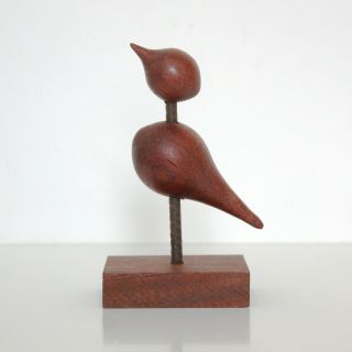 Vtg Danish Teak Bird Desk Decor Figure Toy Turned Dark Wood Art Mcm 1950s - 1960s