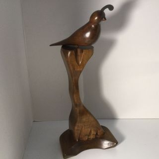 Danish Modern Hand Carved Bird In Tree Tabletop Wood Sculpture Mid Century Mcm