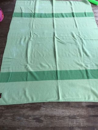 Vintage Eaton England Trapper Point Wool 4 Point Blanket Green.  Over 7lbs 65x83