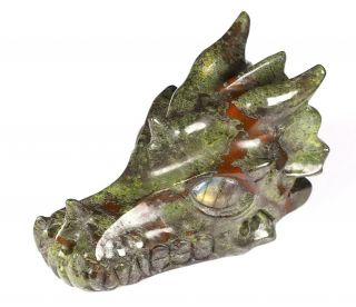 5.  3 " Dragon Blood Jasper Carved Crystal Dragon Skull,  Labradorite Eyes