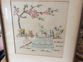 Embroidery Picture Stunning Crinoline Lady In Garden Of Flowers