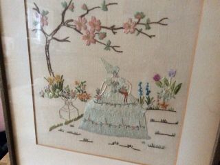 embroidery picture stunning crinoline lady in garden of flowers 2
