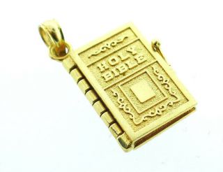 Vintage 14k Yellow Gold Mechanical Holy Bible Charm Moving Pages Pendant