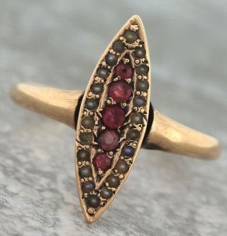 Ladies Antique Victorian 1890s Estate Ruby Seed Pearl 14k Yellow Gold Ring