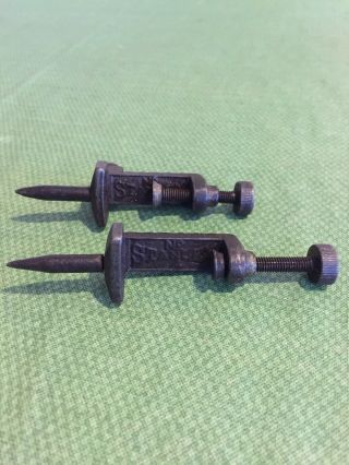 Pair Antique Early Stanley No.  4 Cast Iron Clamp On Trammel Points,  Pencil Hold