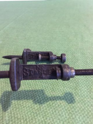 Pair Antique Early Stanley No.  4 Cast Iron Clamp on Trammel Points,  Pencil Hold 2
