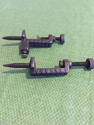 Pair Antique Early Stanley No.  4 Cast Iron Clamp on Trammel Points,  Pencil Hold 3